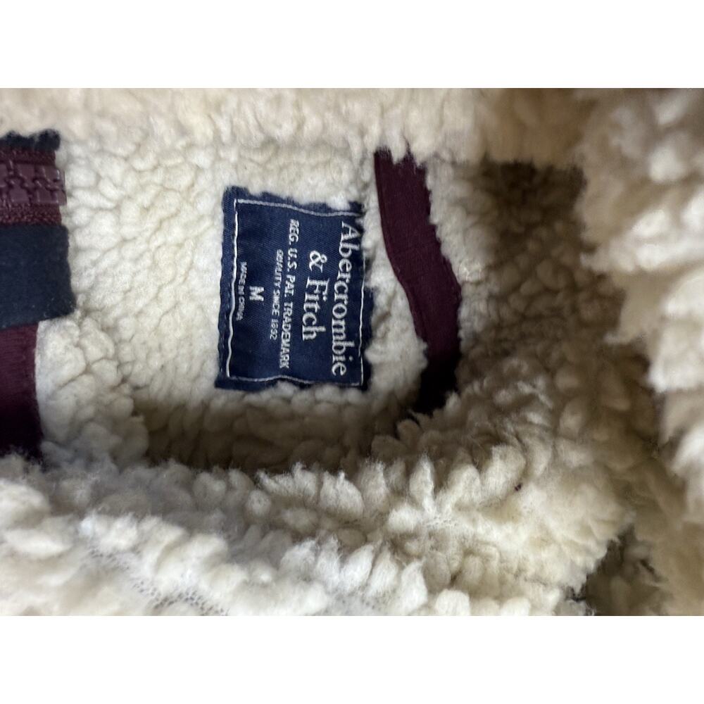 ABERCROMBIE & FITCH SHERPA LINED FULL ZIP HOODIE SWEATSHIRTS BURGUNDY MENS SZ M - Picture 9 of 11